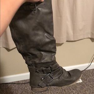 Grey Leather Boots